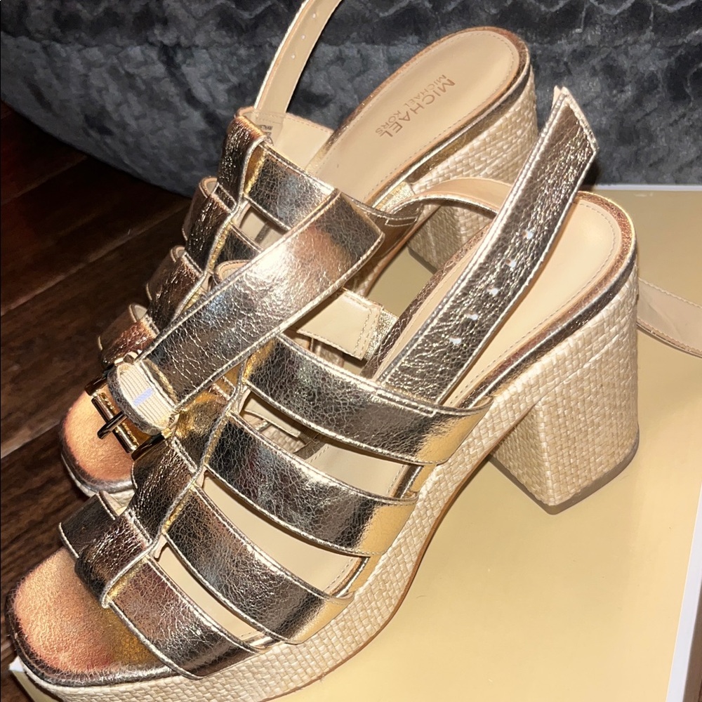 Michael Kors Metallic Gold Wedge Sandals - Picture 3 of 9
